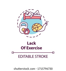 Lack of exercise concept icon. Unhealthy lifestyle, laziness idea thin line illustration. Cardiovascular system diseases problem, CVD cause. Vector isolated outline RGB color drawing. Editable stroke