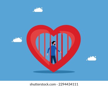 Falta de libertad para tomar decisiones. Bloquea emociones y sentimientos en el corazón. hombre atrapado en prisión cardíaca