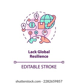 Lack global resilience concept icon. International relations. Supply chain challenge abstract idea thin line illustration. Isolated outline drawing. Editable stroke. Arial, Myriad Pro-Bold fonts used