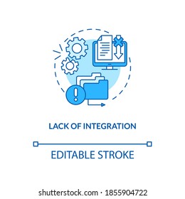 Lack of integration concept icon. Telemedicine challenges. Database invalid working flow. Medical industry idea thin line illustration. Vector isolated outline RGB color drawing. Editable stroke