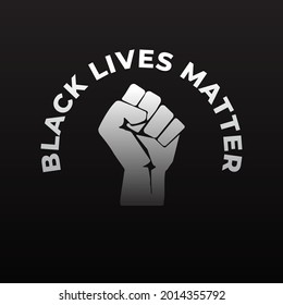 lack Lives matter modern creative minimalist banner, sign, design concept, social media post with white text on a black abstract background  and black power fist 