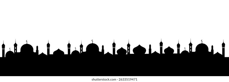 Silhueta Longa Mesquita Com Lua Crescente Ideal Para Decoração De Celebração Eid E Arte Islâmica. Ícone Mesquita Vetor Arte