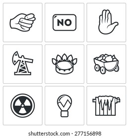 Lack Of Natural Resources, Electricity And Heat Icons. Vector Illustration