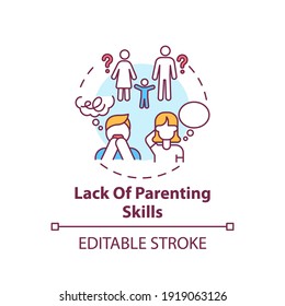 Lack of parenting skills concept icon. Problem with raising children. Kid abuse. Parental neglect. Child safety idea thin line illustration. Vector isolated outline RGB color drawing. Editable stroke