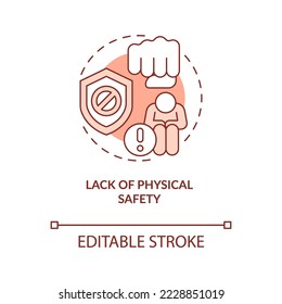 Lack of physical safety red concept icon. Key driver of modern slavery abstract idea thin line illustration. Isolated outline drawing. Editable stroke. Arial, Myriad Pro-Bold fonts used