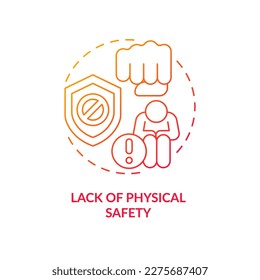 Lack of physical safety red gradient concept icon. Social challenge. Main cause of contemporary slavery abstract idea thin line illustration. Isolated outline drawing. Myriad Pro-Bold font used