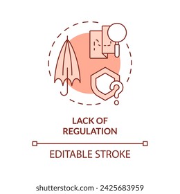 Lack of regulation red concept icon. Peer-to-peer lending. No insurance, government protection. Round shape line illustration. Abstract idea. Graphic design. Easy to use in marketing