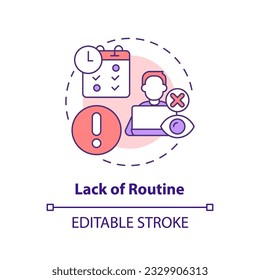 Lack of routine concept icon. Low productivity. Work activity. Professional freelancer. Time management issue abstract idea thin line illustration. Isolated outline drawing. Editable stroke