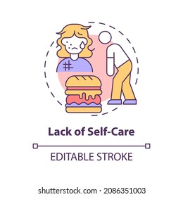 Lack of self-care concept icon. Neglect individual health and hygiene. Ignoring basic personal needs abstract idea thin line illustration. Vector isolated outline color drawing. Editable stroke