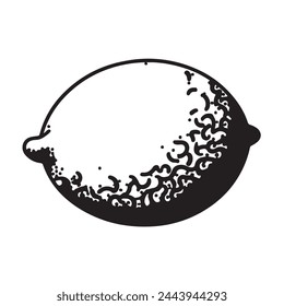 lack silhouette of a Lemon with thick outline side view isolated