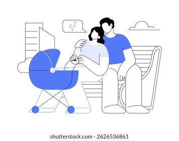 Lack of sleep isolated cartoon vector illustrations. Exhausted parents walking with a baby stroller, sleep deprivation, lack of rest, modern parenting, young parents vector cartoon.