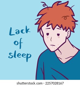 Lack sleep vector illustration isolated plain blue square background  Sleep deprivation themed drawing and clean   simple flat colors   outline art style 