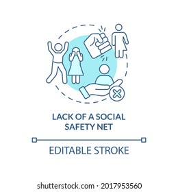 Lack Of Social Safety Net Blue Concept Icon. Reason Of Human Smuggling Abstract Idea Thin Line Illustration. Marginal Section Lack Of Protection. Vector Isolated Outline Color Drawing. Editable Stroke