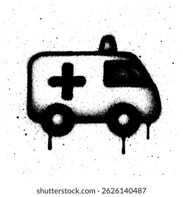 falta ícone de ambulância pintado com spray em um estilo de grafite em uma parede branca.