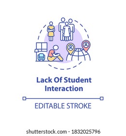 Lack of student interaction concept icon. Weak social skills. Distance learning disadvantages idea thin line illustration. Vector isolated outline RGB color drawing. Editable stroke
