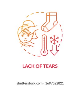Icono de concepto rojo de falta de lágrimas. Mujer con ojos secos. Alergia y diabetes. Las lágrimas se evaporan. Ilustración delgada de la idea de síntoma de rotavirus. Dibujo de color RGB con contorno aislado del vector