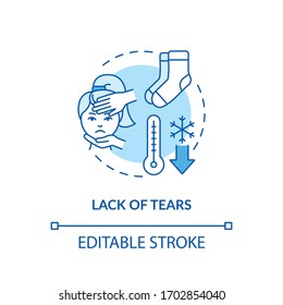 Mangelnde Tränen türkisfarbenes Konzeptsymbol. Trockene Augen. Allergie und Diabetes. Tränen Verdunstung. Rotavirus Symptom Idee dünne Linie Illustration. Vektorillustration einzeln Umriss RGB Farbzeichnung. Bearbeitbarer Hub