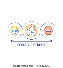 Lack of time loop concept icon. Development obstacle and stop. Rush and hurry. No time management abstract idea thin line illustration. Isolated outline drawing. Editable stroke. Arial font used