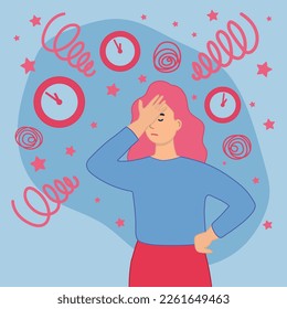 Lack of time. Man  stretches his hand to flying clock, employee tries to have time to complete project by deadline. Bad time management and lazy character. cartoon flat vector illustration