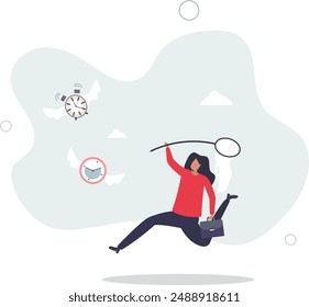 Lack of time or running out of time, countdown for work project deadline or time is valuable thing in life concept.flat design.illustration with people.