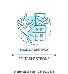Lack of urgency soft blue concept icon. Low priority. Schedule appointment. Change date. Customer need. Sales objection. Round shape line illustration. Abstract idea. Graphic design. Easy to use