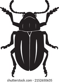 lack vector illustration of a tropical beetle. The insect is a pest of forests and gardens. Drawing for tattoo