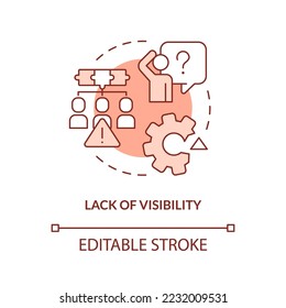 Lack of visibility red concept icon. Common release management problem abstract idea thin line illustration. Isolated outline drawing. Editable stroke. Arial, Myriad Pro-Bold fonts used