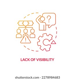Lack of visibility red gradient concept icon. Software release. Frequent output management problem abstract idea thin line illustration. Isolated outline drawing. Myriad Pro-Bold font used