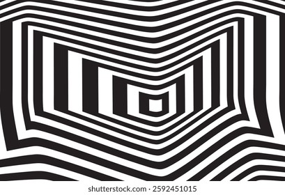 lack and white design. Pattern with optical illusion. Abstract striped background with ripple effect. Vector illustration. 