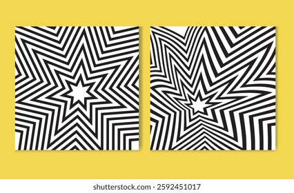 lack and white design. Pattern with optical illusion. Abstract striped background with ripple effect. Vector illustration. 