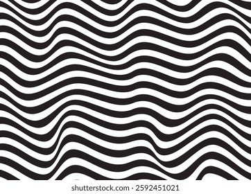 lack and white design. Pattern with optical illusion. Abstract striped background with ripple effect. Vector illustration. 