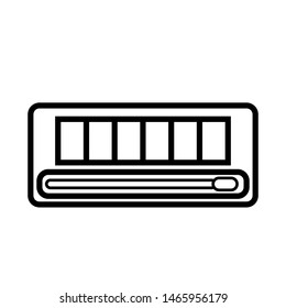 lack and white icon is a simple linear glamorous cosmetics rectangular powder box with a mirror, eye shadows and eyelids applying make-up beauty guidance. Vector illustration