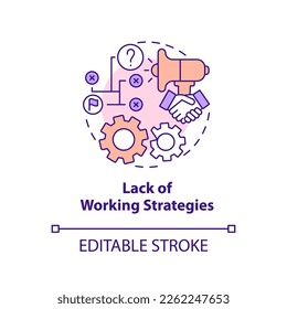 Icono de concepto de falta de estrategias de trabajo. Ejemplo de línea delgada de idea abstracta del marcador de afiliación. Dibujo de contorno aislado. Trazo editable. Fuentes Arial, Myriad Pro-Bold utilizadas
