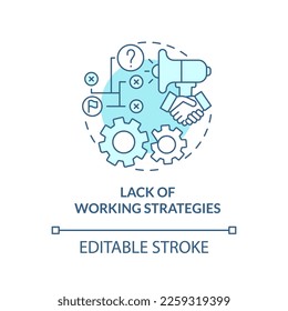 Lack of working strategies turquoise concept icon. Affiliate marketer mistake abstract idea thin line illustration. Isolated outline drawing. Editable stroke. Arial, Myriad Pro-Bold fonts used