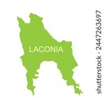 Laconia map vector silhouette illustration isolated on white background. Part of Greek territory Peloponnese. Ancient city town Sparta symbol brave warriors from Laconia, Greece. Laconia shape shadow.