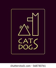 Laconic animal logo. Vector outline cat and dog. For your advertising labels, packaging, pet shops. Suitable for web and print