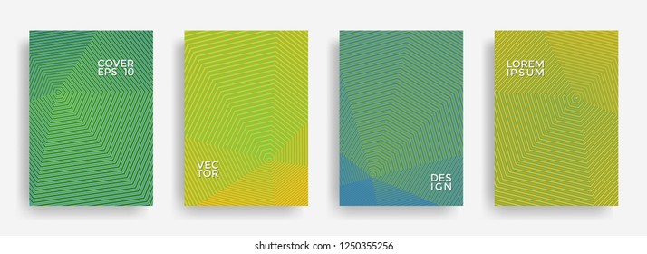 Laconic annual report design vector collection. Gradient halftone grid texture cover page layout templates set. Report covers geometric design, business booklet pages corporate backgrounds.