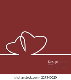 Laconic design of couple hearts for design card on Valentines Day cleaness line flat template with space for text - vector