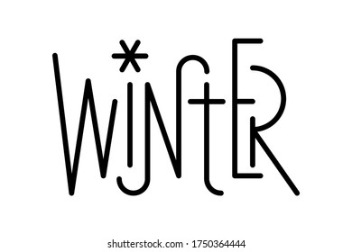 Laconic and elegant linear lettering composition with editable weight stroke isolated on the white background. Seasonal design element for logo, poster, greeting card, tattoo. Vector illustration.