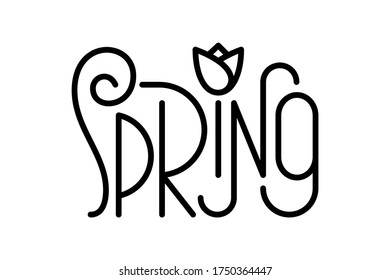 Laconic and elegant linear lettering composition with editable weight stroke isolated on the white background. Seasonal design element for logo, poster, greeting card, tattoo. Vector illustration.