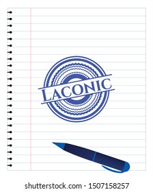 Laconic emblem with pen effect. Blue ink. Vector Illustration. Detailed.