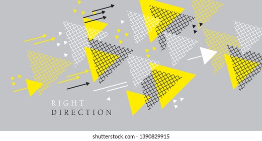 Laconic light gray and yellow abstract concept arrow composition. Vector element for cards, header, background, web and print design.