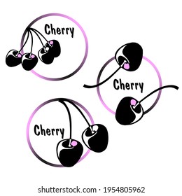 Laconic logo with cherry berries. Black, purple logo.