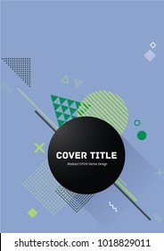 Laconic memphis design placard pattern with white, green and jade shapes on blue background. Cool memphis texture placard page. Front page vector for personal notebook, dairy or notepad.