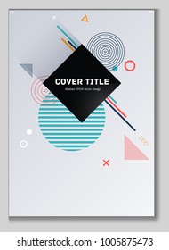 Laconic memphis design placard vector with white, red and blue shapes. Cool memphis template placard page. Front page vector for school notebook, dairy or notepad.