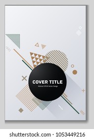 Laconic memphis neo pattern with white, brown and green geometrical shapes. Minimalistic front surface. Colorful memphis neo style illustration for marketing purpose.