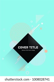 Laconic memphis neo vector with white, pink and orange  geometrical shapes on blue background. Minimalistic front page surface. Colorful memphis neo style pattern for advertisement purpose.