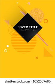 Laconic memphis notepad cover vector. Cool memphis tile front page with white, pink and orange geometrical shapes on bright yellow background. Memphis notepad cover background for business purpose.