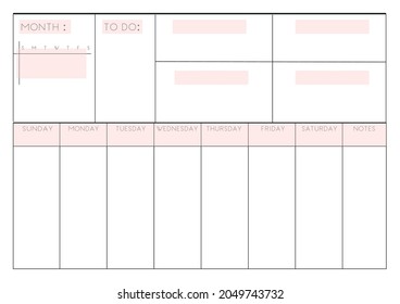 laconic minimalistic weekly planner in pastel pink shades