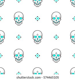 Laconic pattern with skulls on the white background